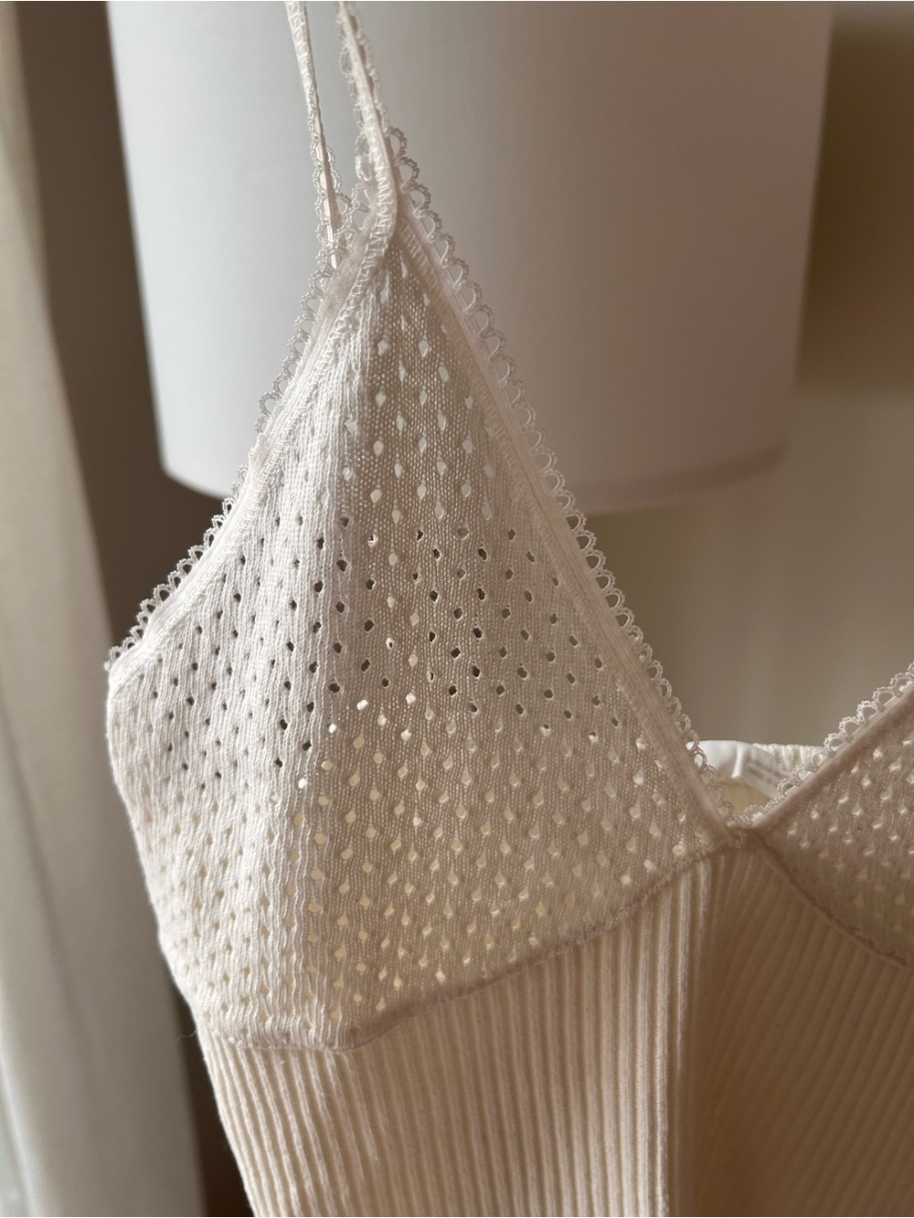 Zara Cream Ribbed Lace-Trim Cami - Picture 4 of 4